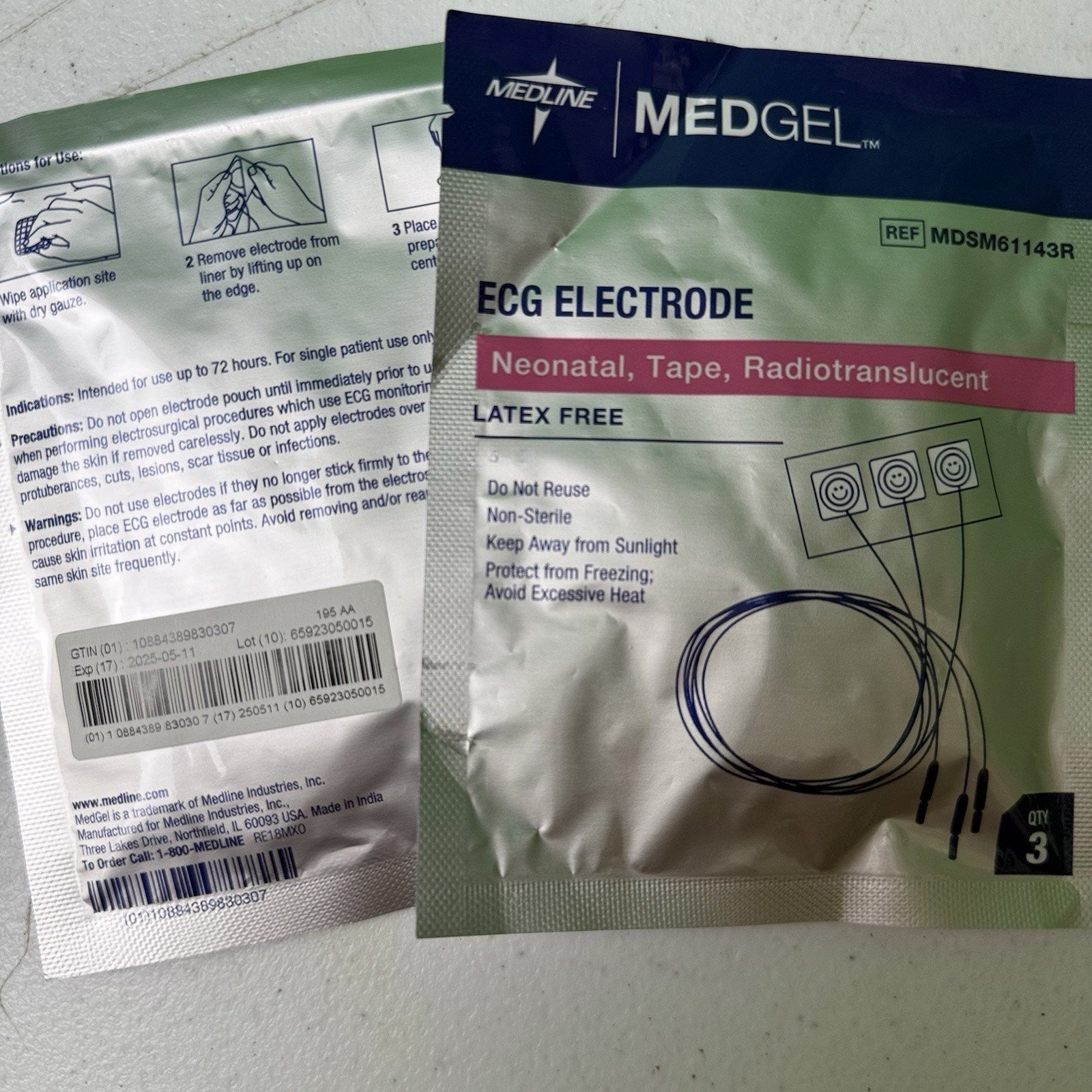2 Pack MEDLINE MEDGEL ECG ELECTRODENeonatal, Tape, Radiotranslucent MDSM61143R