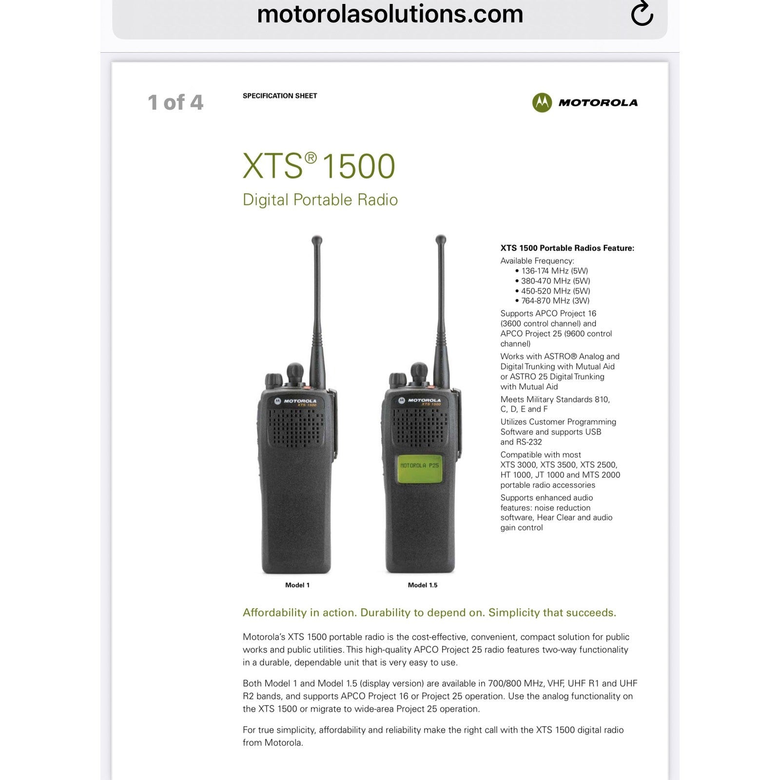 Motorola XTS 1500 Model H66UCD9PWSAN Portable W/ Encryption, And New Antenna
