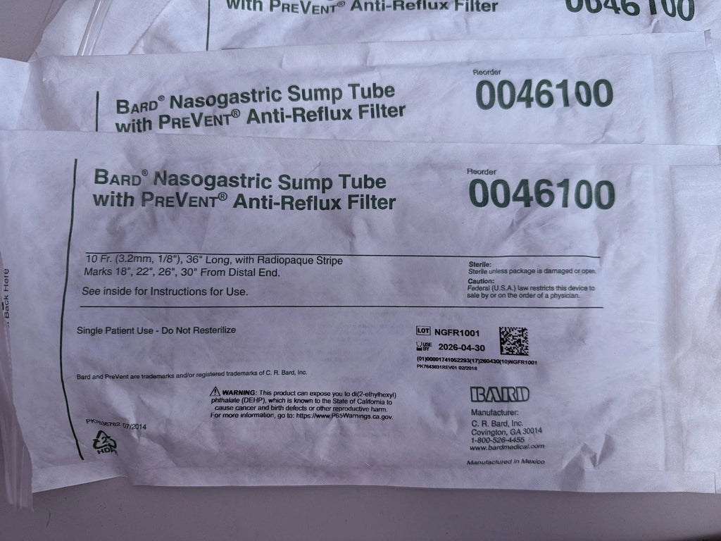 Nasogastric Sump tube with prevent anti-reflux filter 10Fr exp 04-2026 0046100