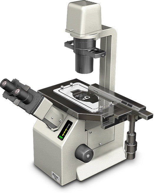 Nikon TMS-F Inverted Phase Contrast Trinocular Microscope. With Mechanical Stage