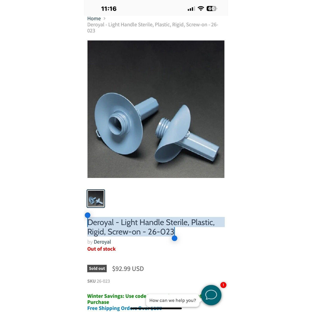 4 Deroyal - Light Handle, Plastic, Rigid, Screw-on - 26-023