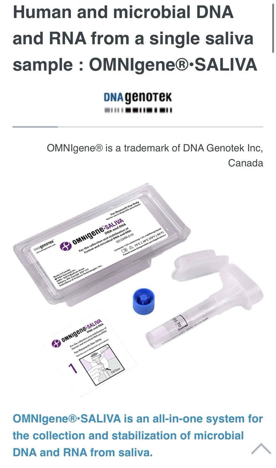 DNA Genotek OME-505, Use by  2023-02-22
