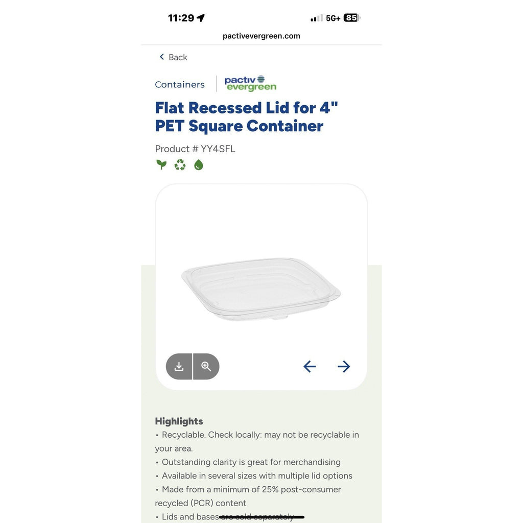 pactiv pwp yy4sfl 4in Square Flat Recessed Lid vlesr 960 count