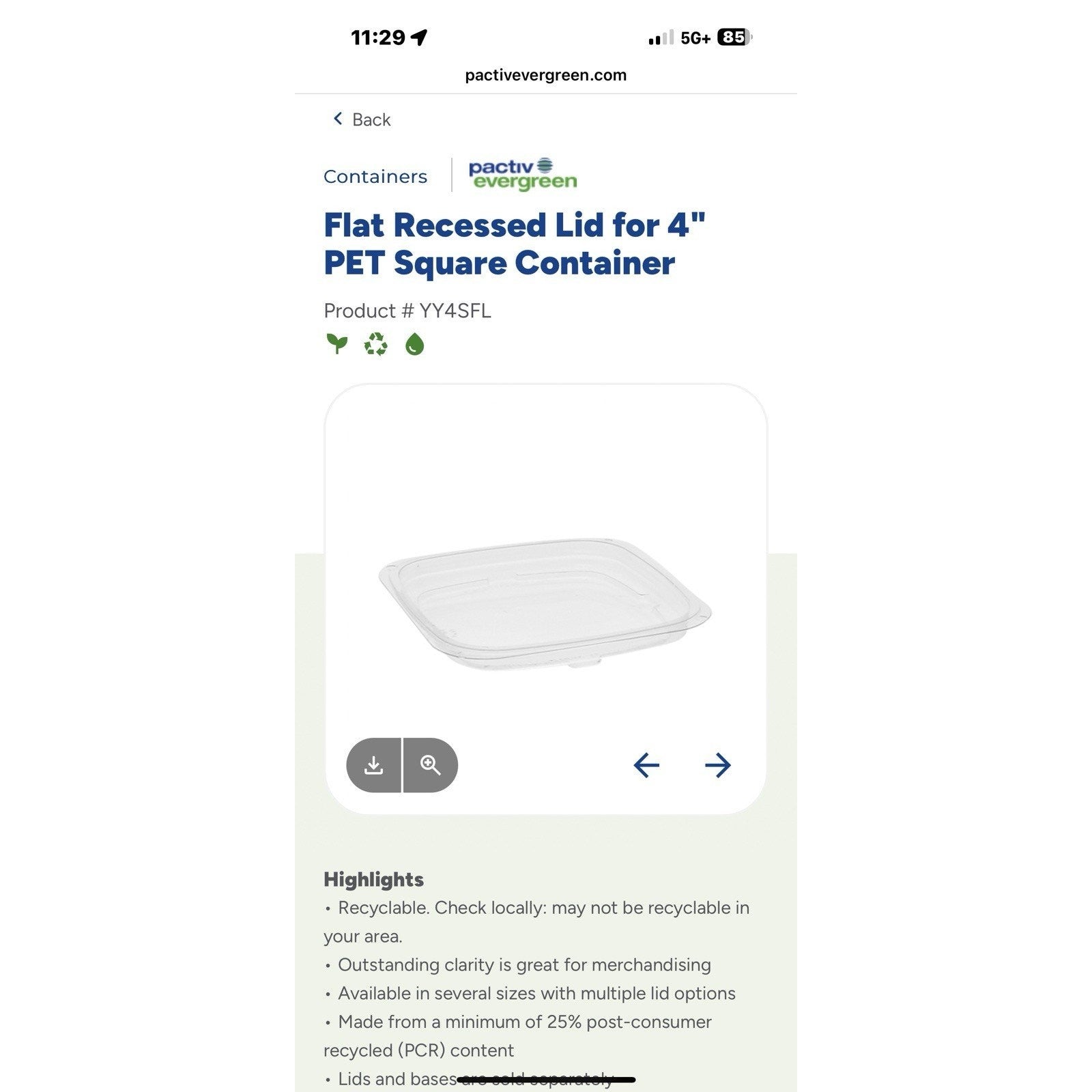 pactiv pwp yy4sfl 4in Square Flat Recessed Lid vlesr 960 count