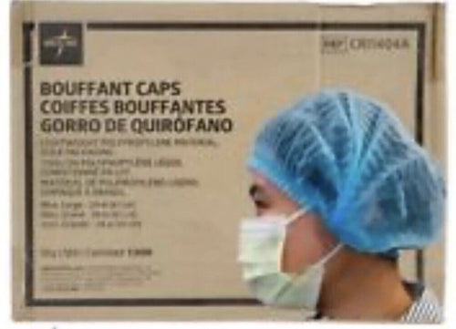 100 Count - Medline 24" Blue Bouffant Cap Non Woven Disposable Hairnet Large