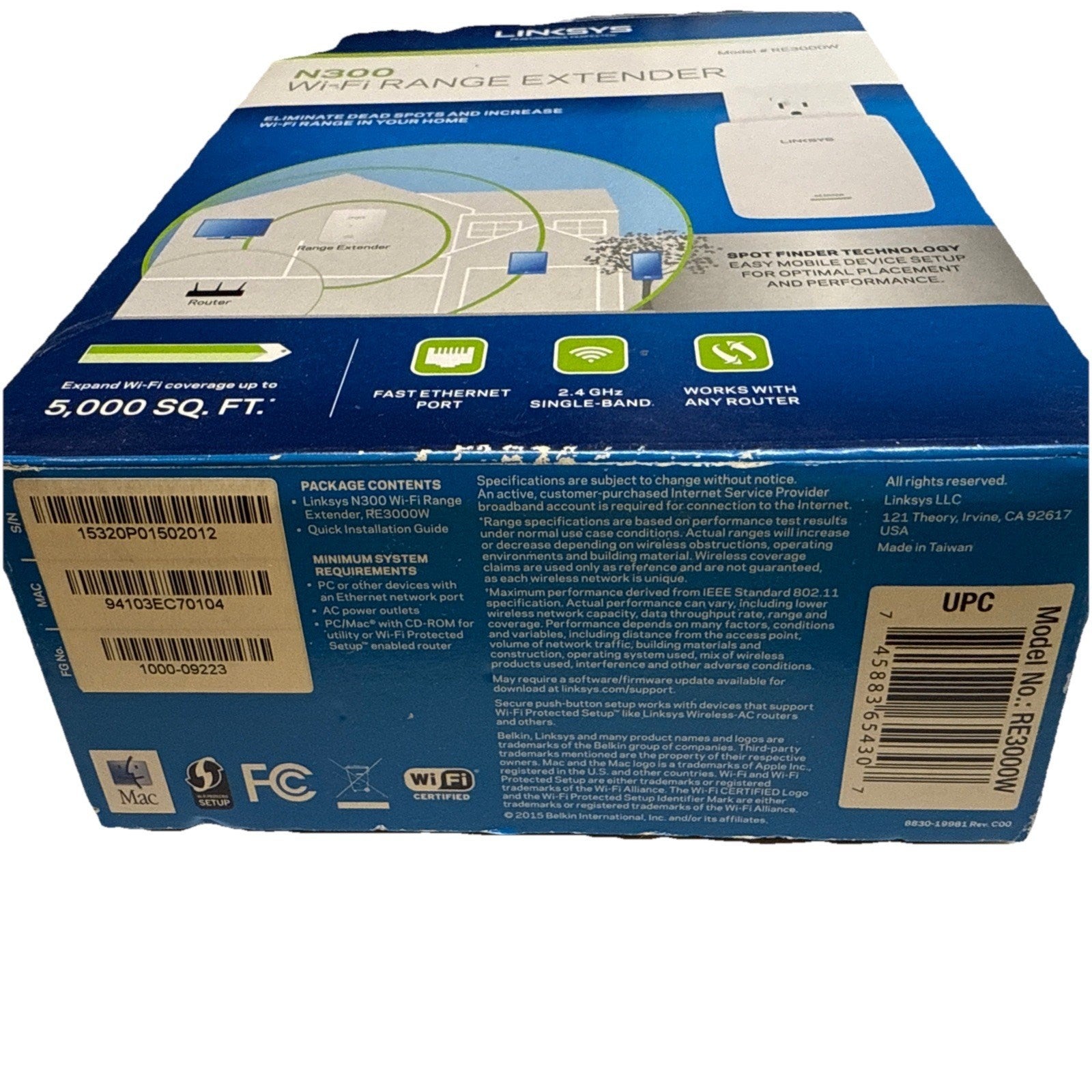 Linksys Single Band 2.4Ghz WiFi Range Extender Booster N300 RE3000W Wireless