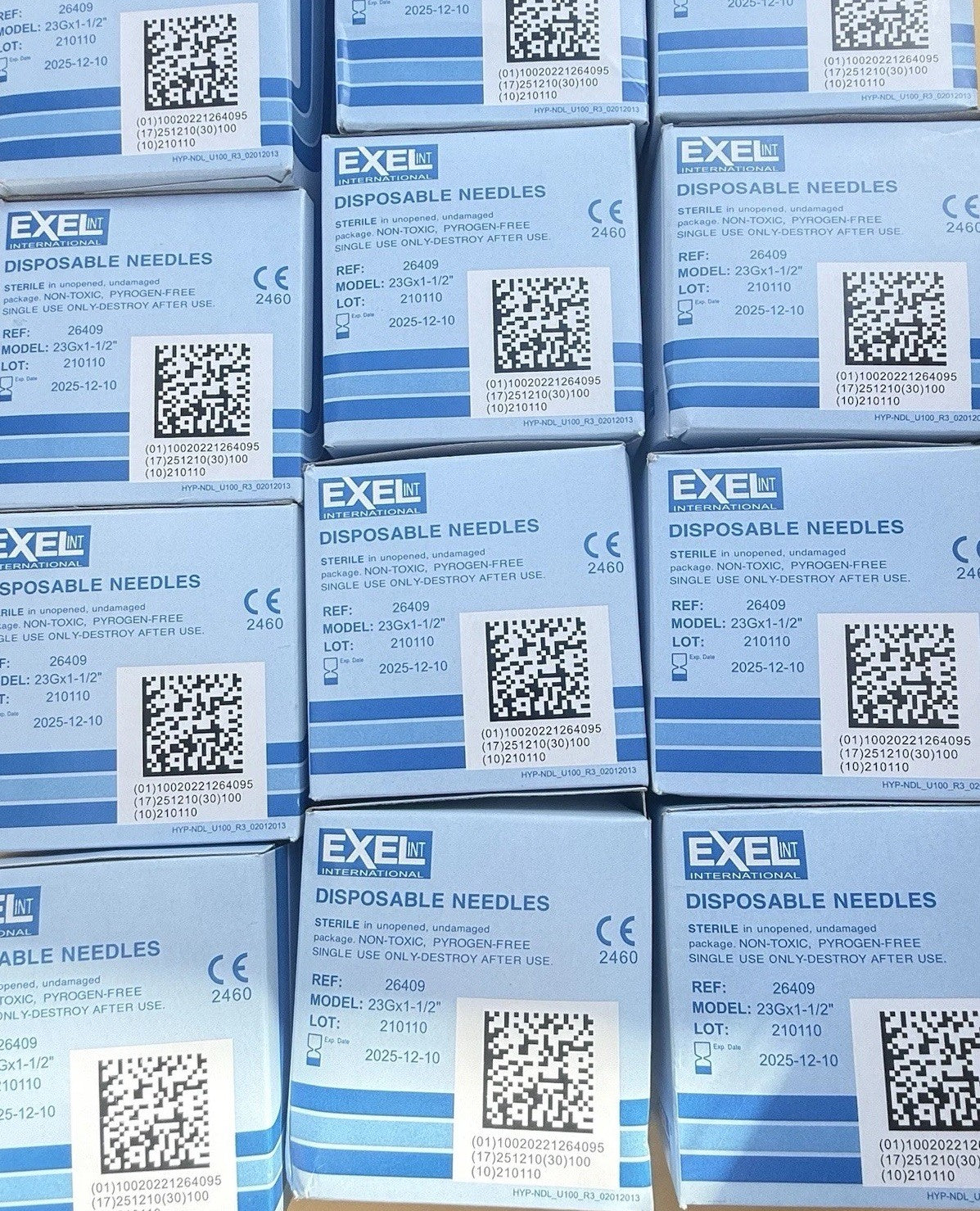 Exel Sterile Hypodermic, Disposable, Regular Wall, 23G x 1.5",  SIX BOXES of 100