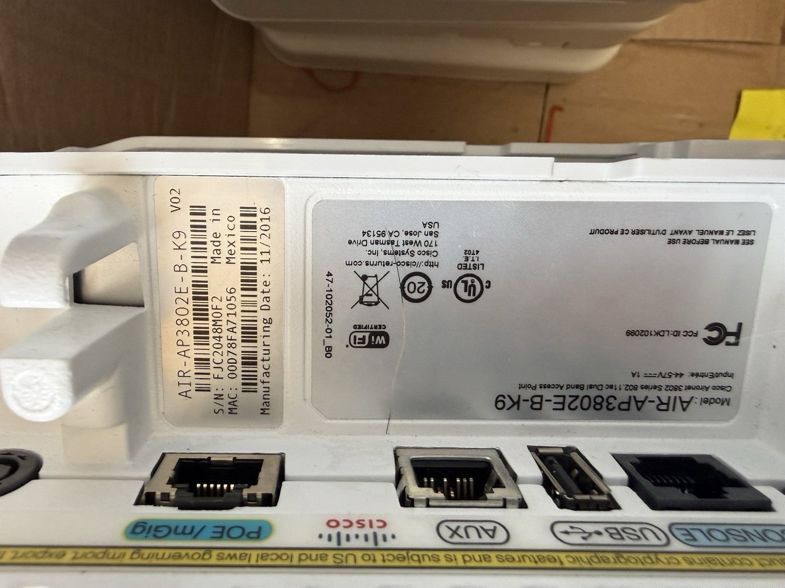 Cisco AIR-AP3802E-A-K9 Dual-Band Wireless AP 5.2Gbps White RJ-45