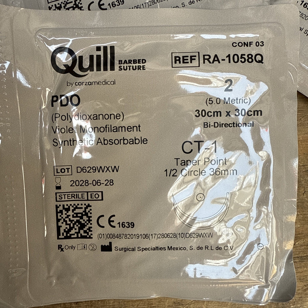 *4-Piec* Quill PDO Violet Barbed Monofilament 30" x 30" CT-1 Suture RA-1058Q