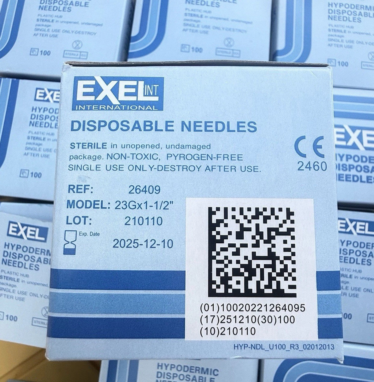 Exel Sterile Hypodermic, Disposable, Regular Wall, 23G x 1.5",  SIX BOXES of 100