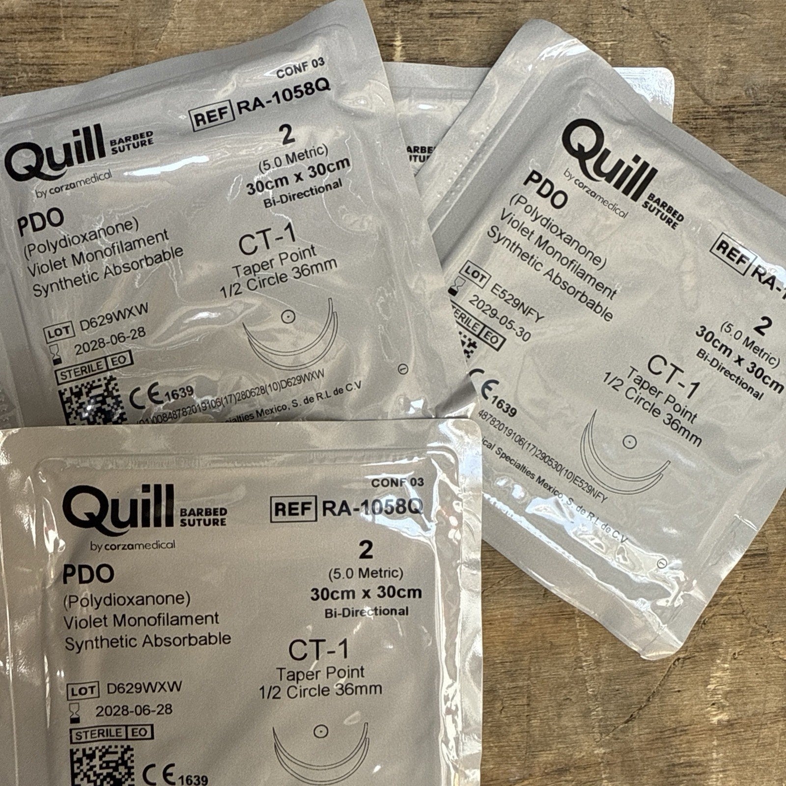 *4-Piec* Quill PDO Violet Barbed Monofilament 30" x 30" CT-1 Suture RA-1058Q