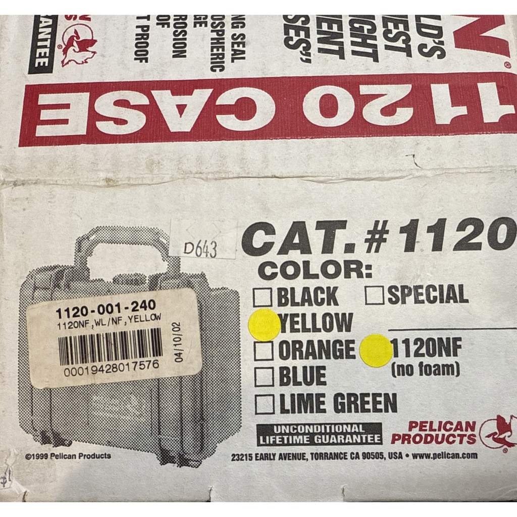 Yellow Pelican 1120 Case with Paper Work And Warranty Form. BRAND NEW.