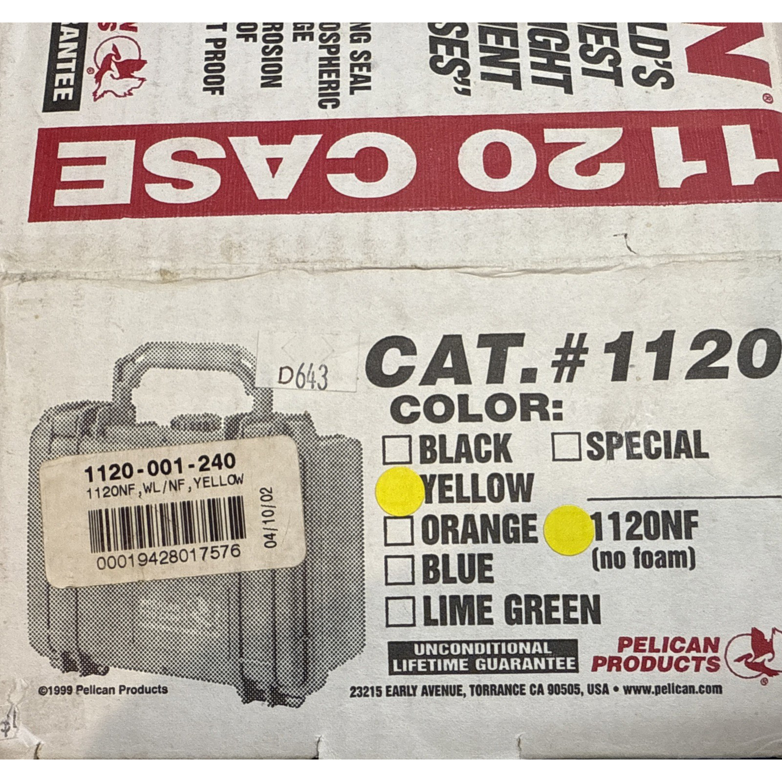 Yellow Pelican 1120 Case with Paper Work And Warranty Form. BRAND NEW.