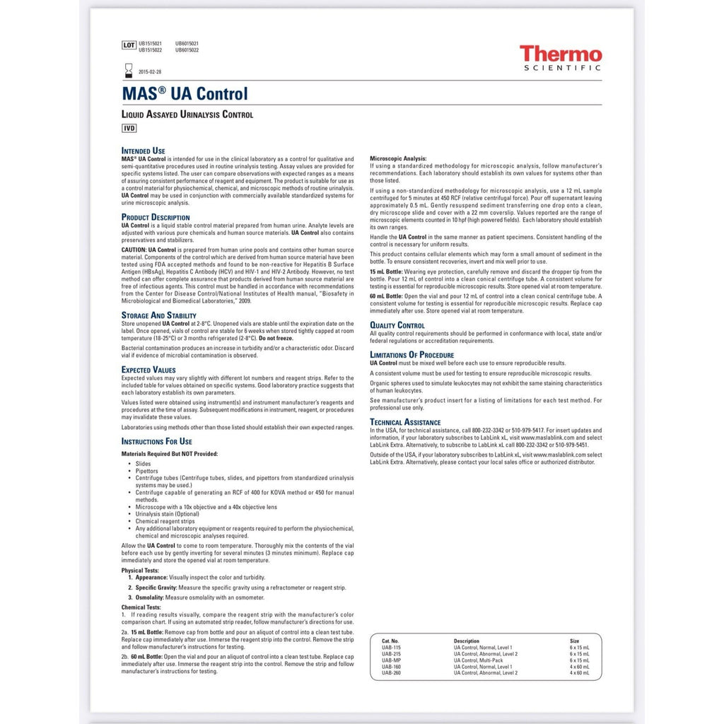 MAS™ UA Controls 2, Thermo Scientific