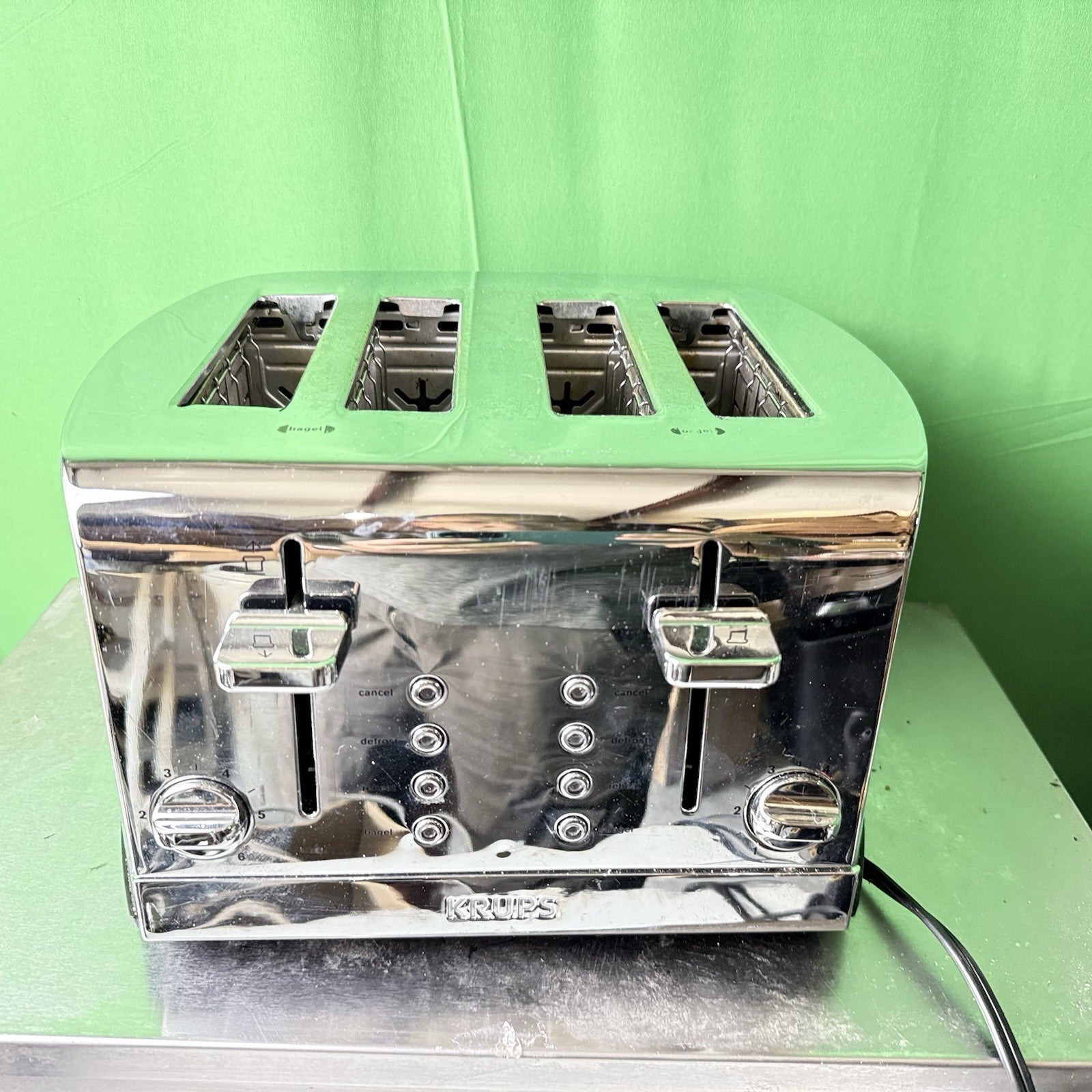 Krups KH734D50 4 Slice Wide-Slot Breakfast Toaster Silver - Bread /Bagels
