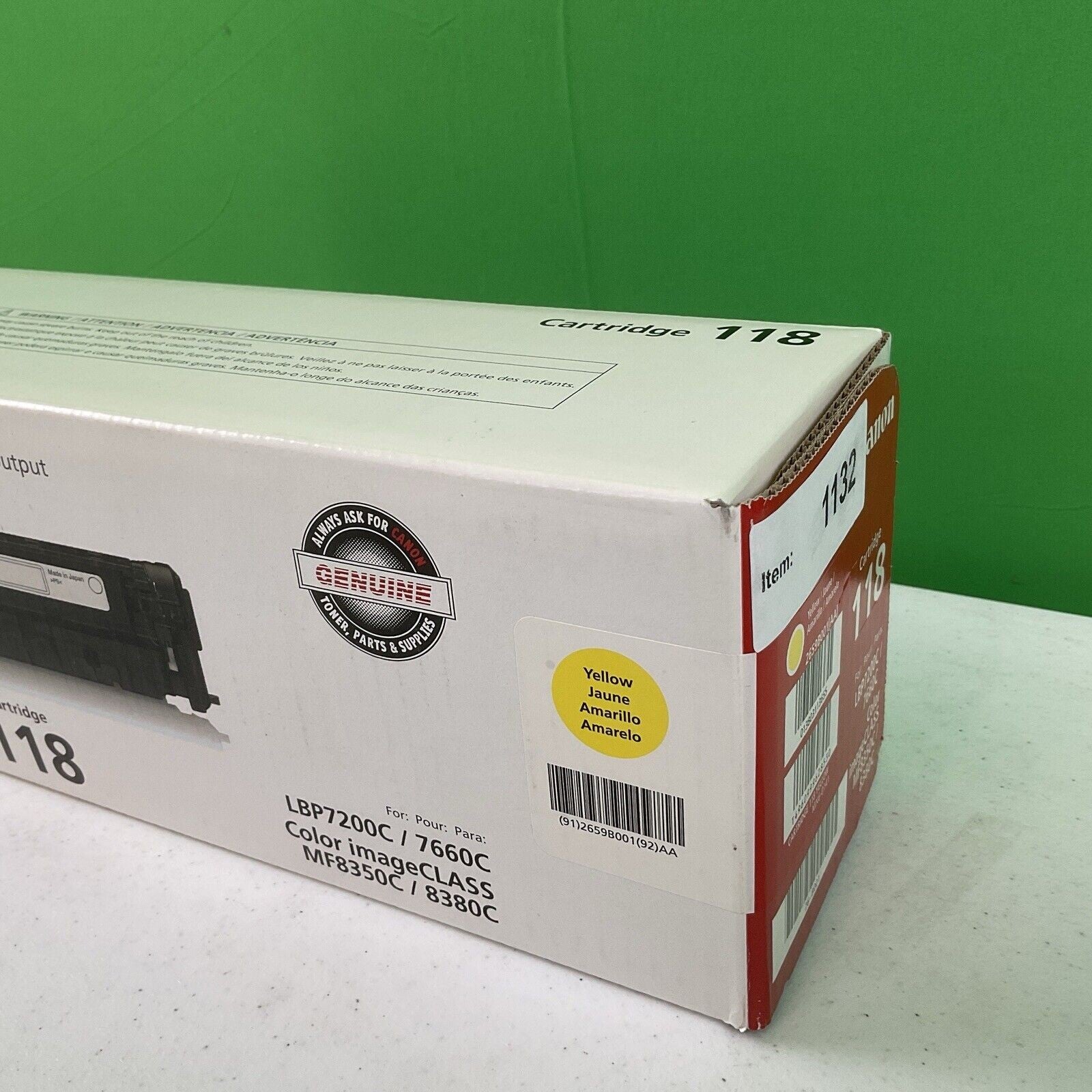 Canon 118 Toner Cartridge Yellow 2659B001 GENUINE NEW #1132