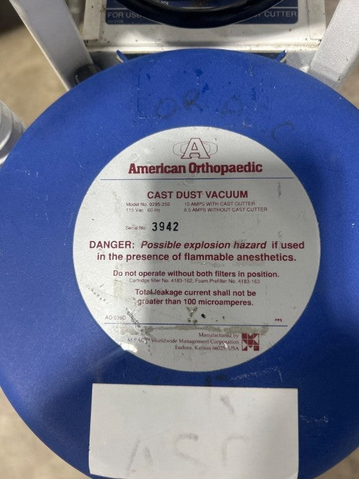 American Orthopaedic Dust Vacuum 0295-250 With M-Pact Cast Cutter 4183-106