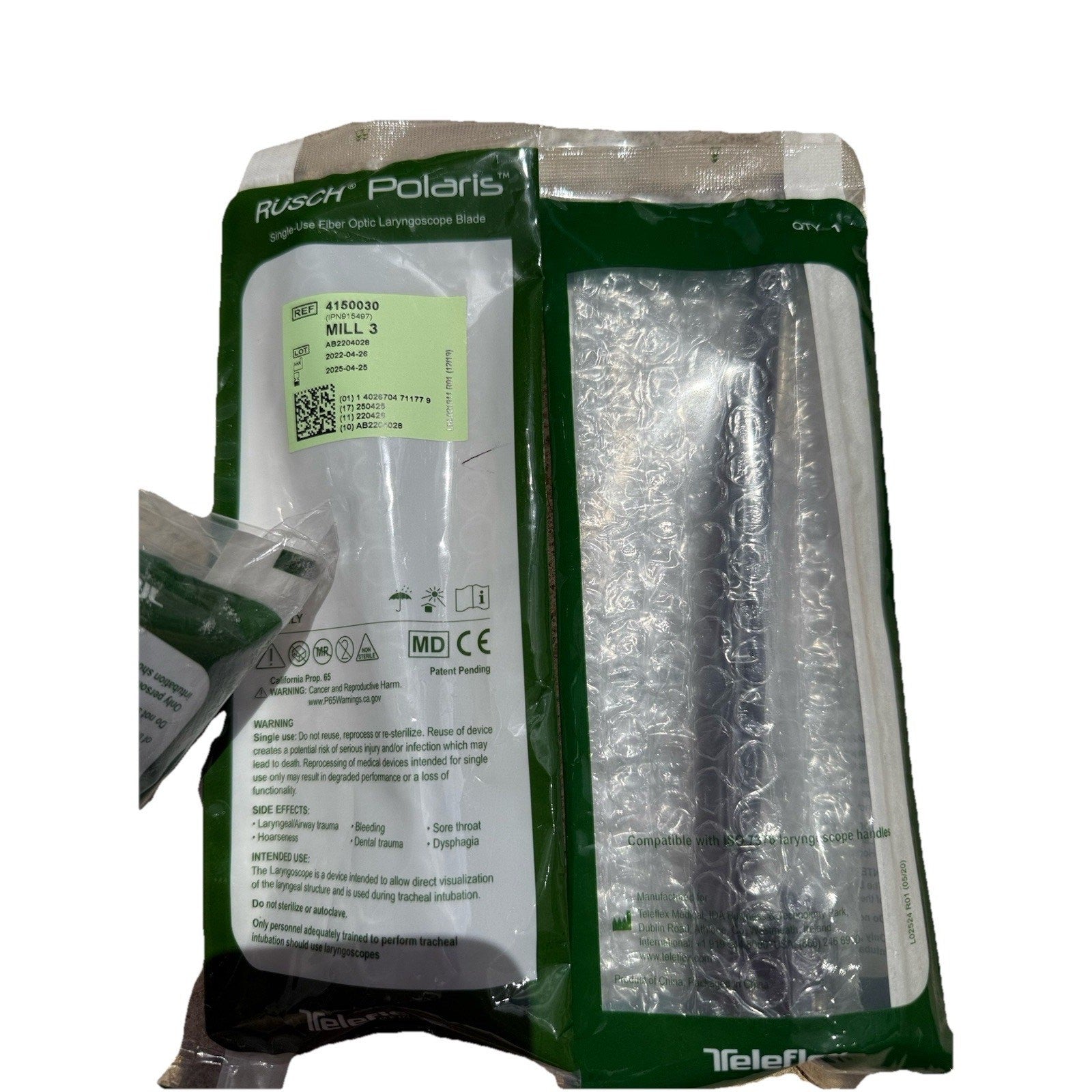 RUSCH Polaris Single-Use Fiber Optic Laryngoscope Blade MILL 3, 9 pack 4150030