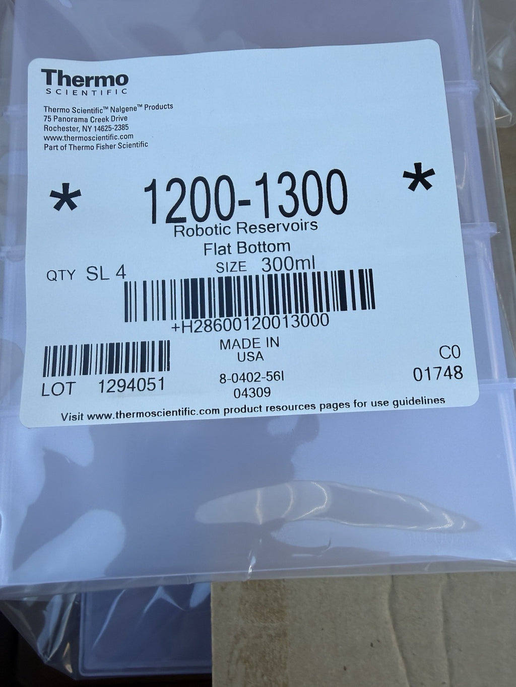 THERMO ROBOTIC RESERVOIRS FLAT BOTTOM 300ml 1200-1300, NEW One Box