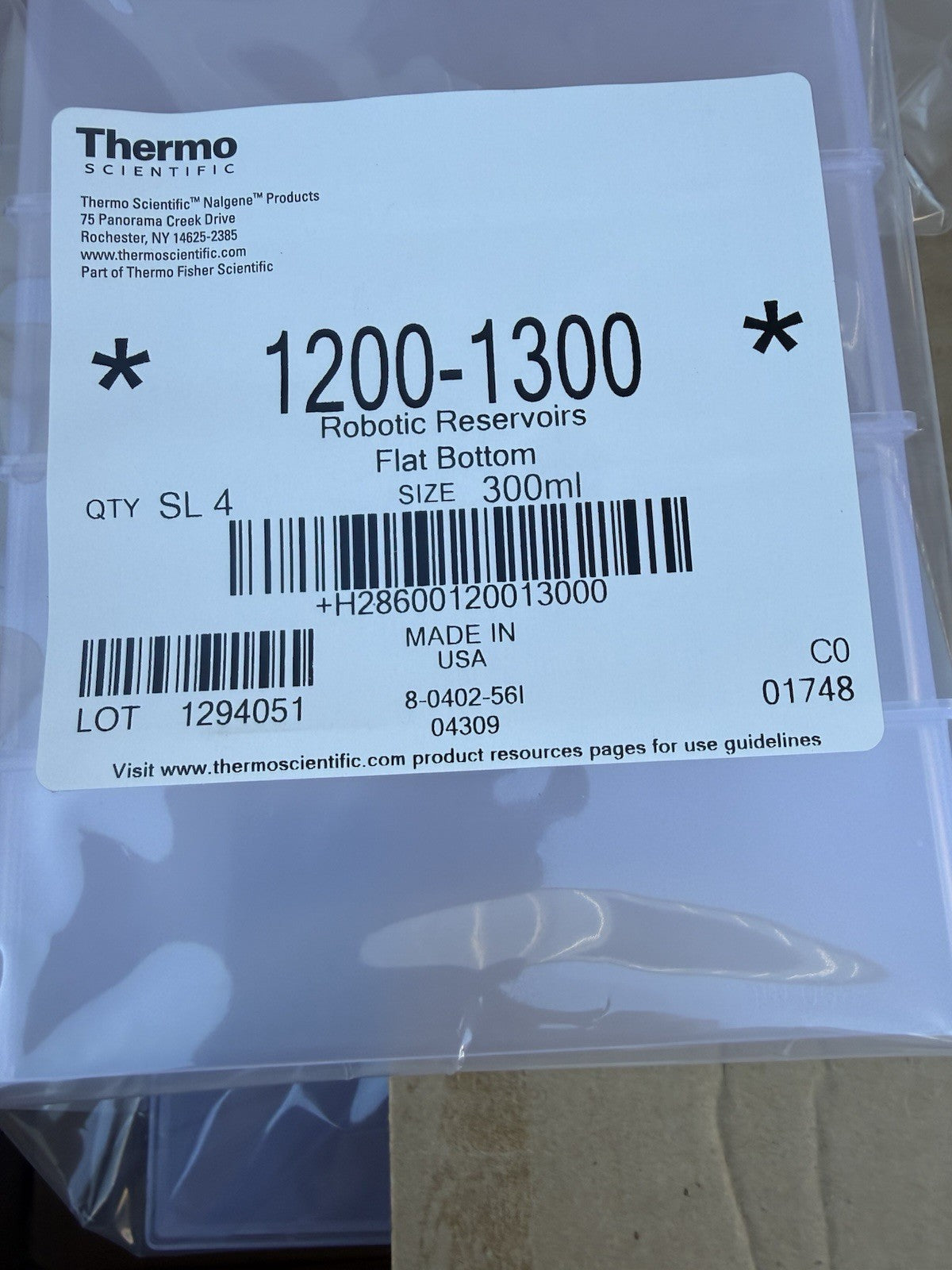 THERMO ROBOTIC RESERVOIRS FLAT BOTTOM 300ml 1200-1300, NEW One Box