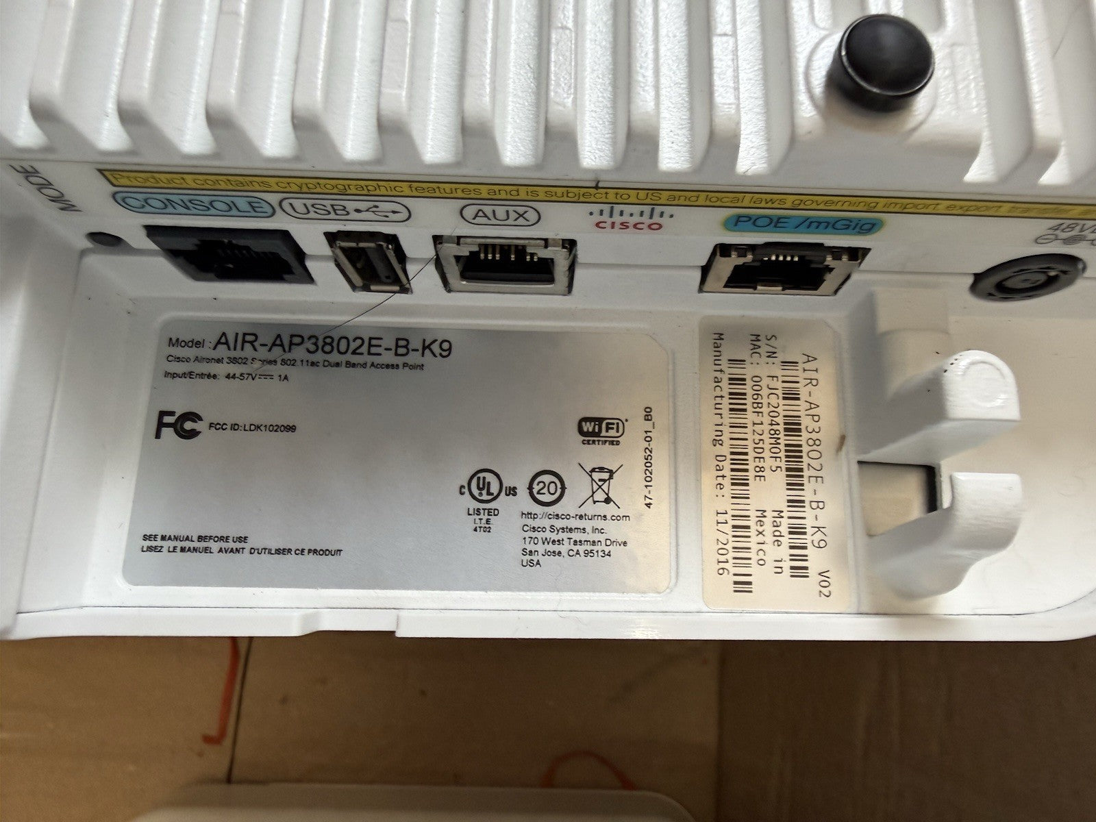 Cisco AIR-AP3802E-A-K9 Dual-Band Wireless AP 5.2Gbps White RJ-45