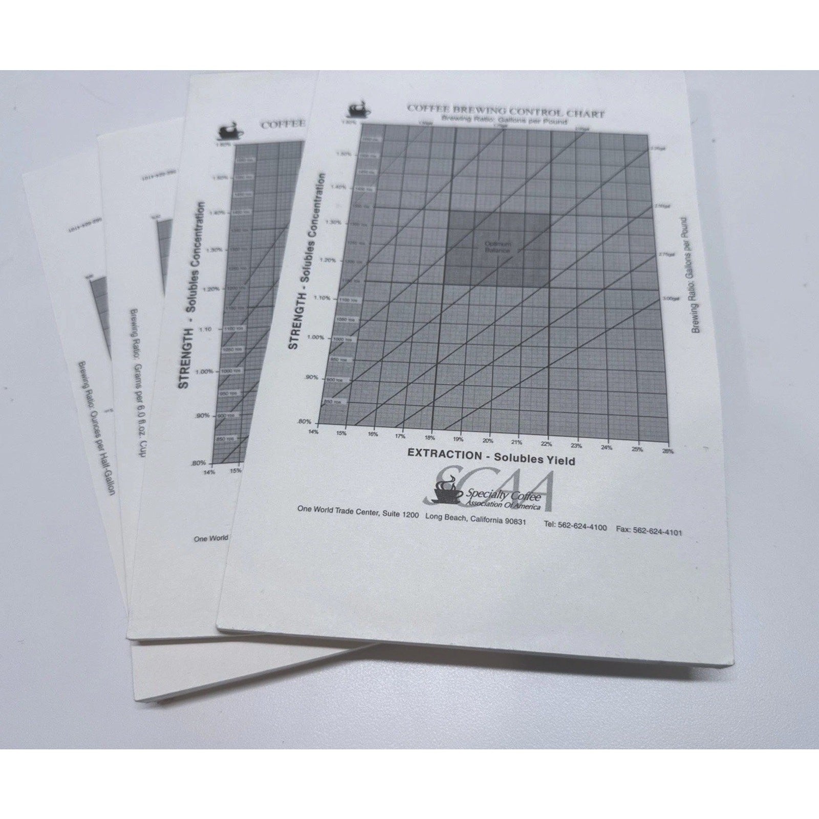4 Specialty Coffee Association SCAA Coffee Brewing Control Chart Pads