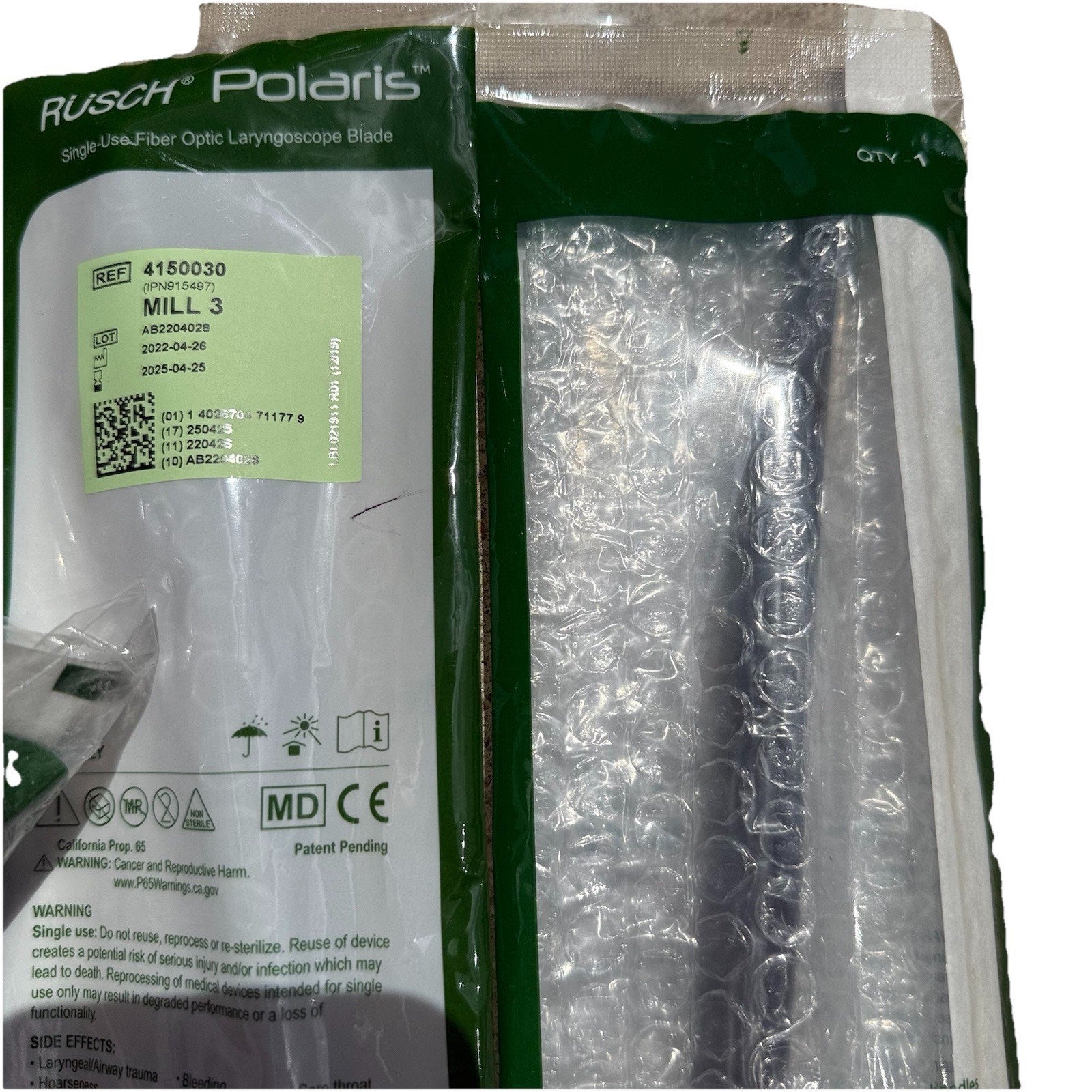 RUSCH Polaris Single-Use Fiber Optic Laryngoscope Blade MILL 3, 9 pack 4150030