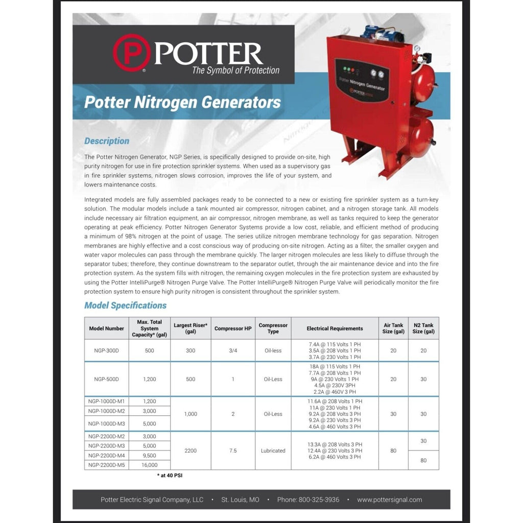 Potter NITROGEN GENERATOR MODEL NGP1150-4B w/ dryer & compressor