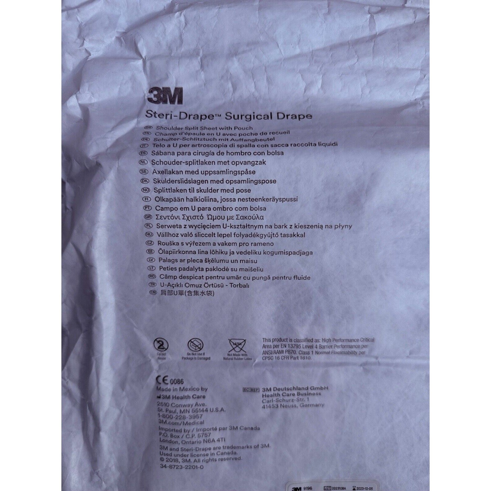 3M Steri-Drape Surgical Drape Shoulder Split Sheet w/Pouch 9196, Expired 10/2023
