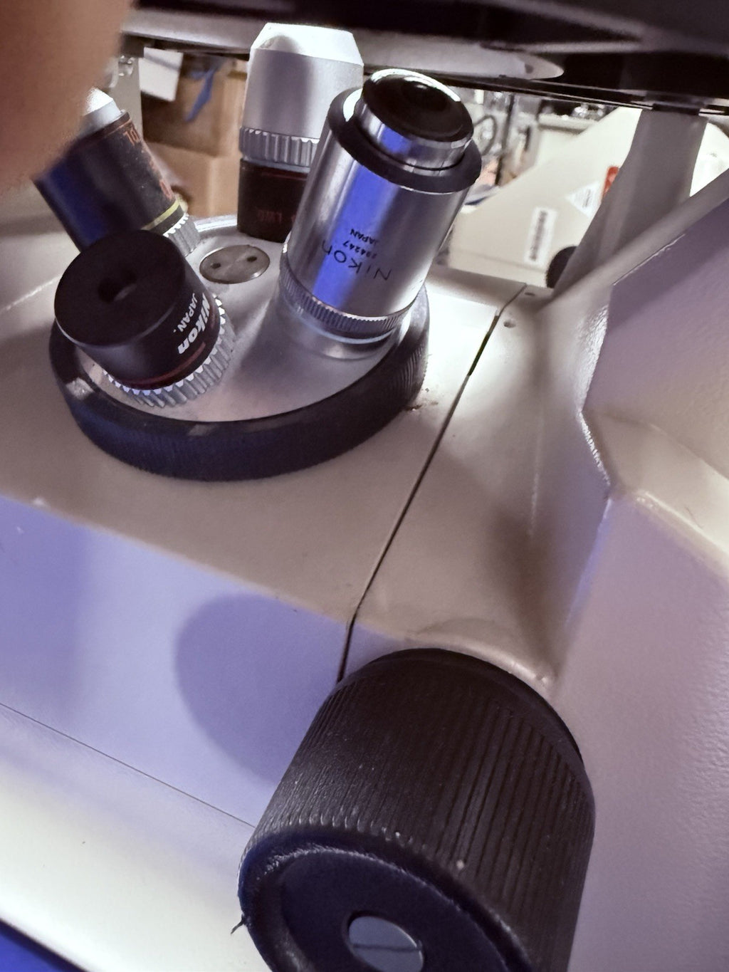 Nikon TMS-F Inverted Phase Contrast Trinocular Microscope. With Mechanical Stage