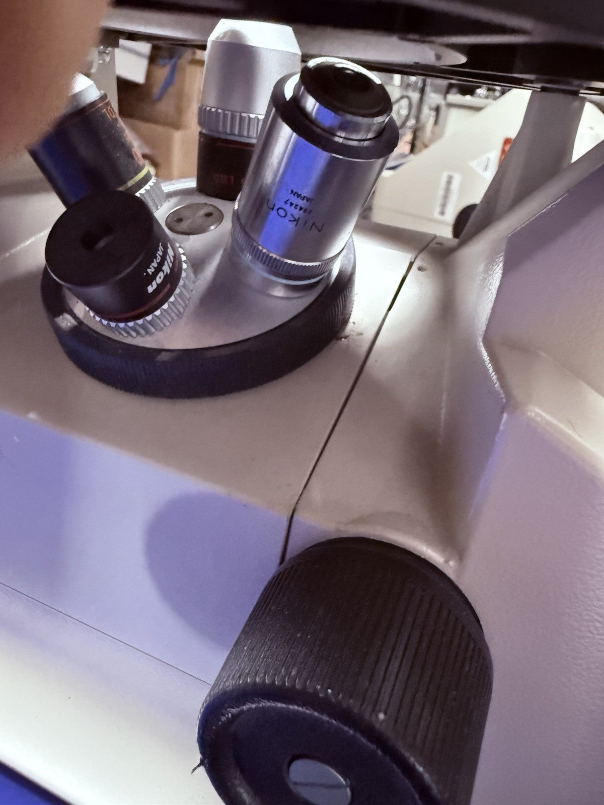 Nikon TMS-F Inverted Phase Contrast Trinocular Microscope. With Mechanical Stage
