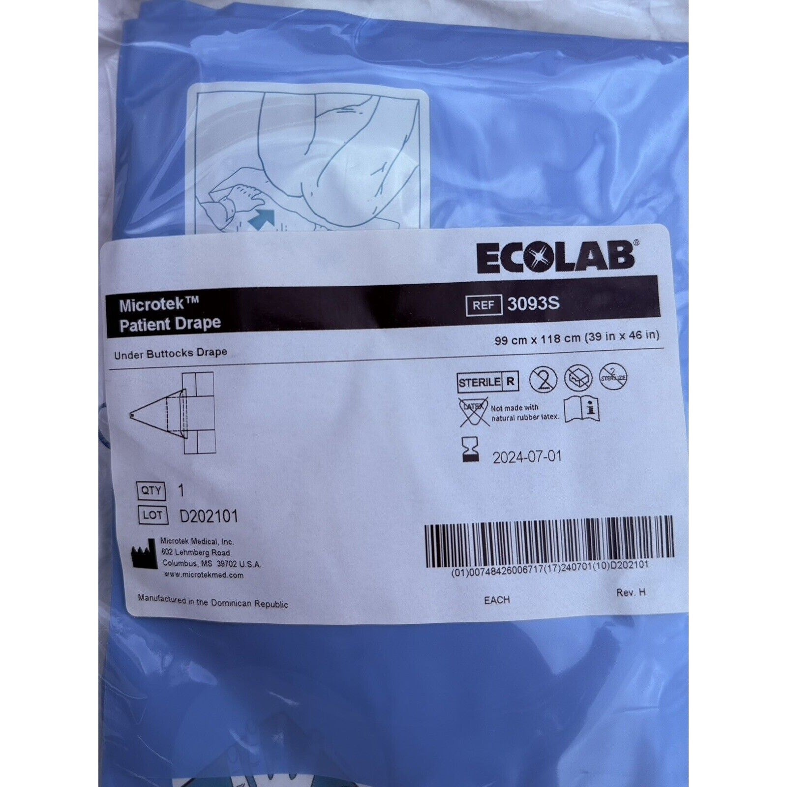Microtek Patient Drape Under Buttocks Drape 3093S, 39 x 46 in 2024-07-01