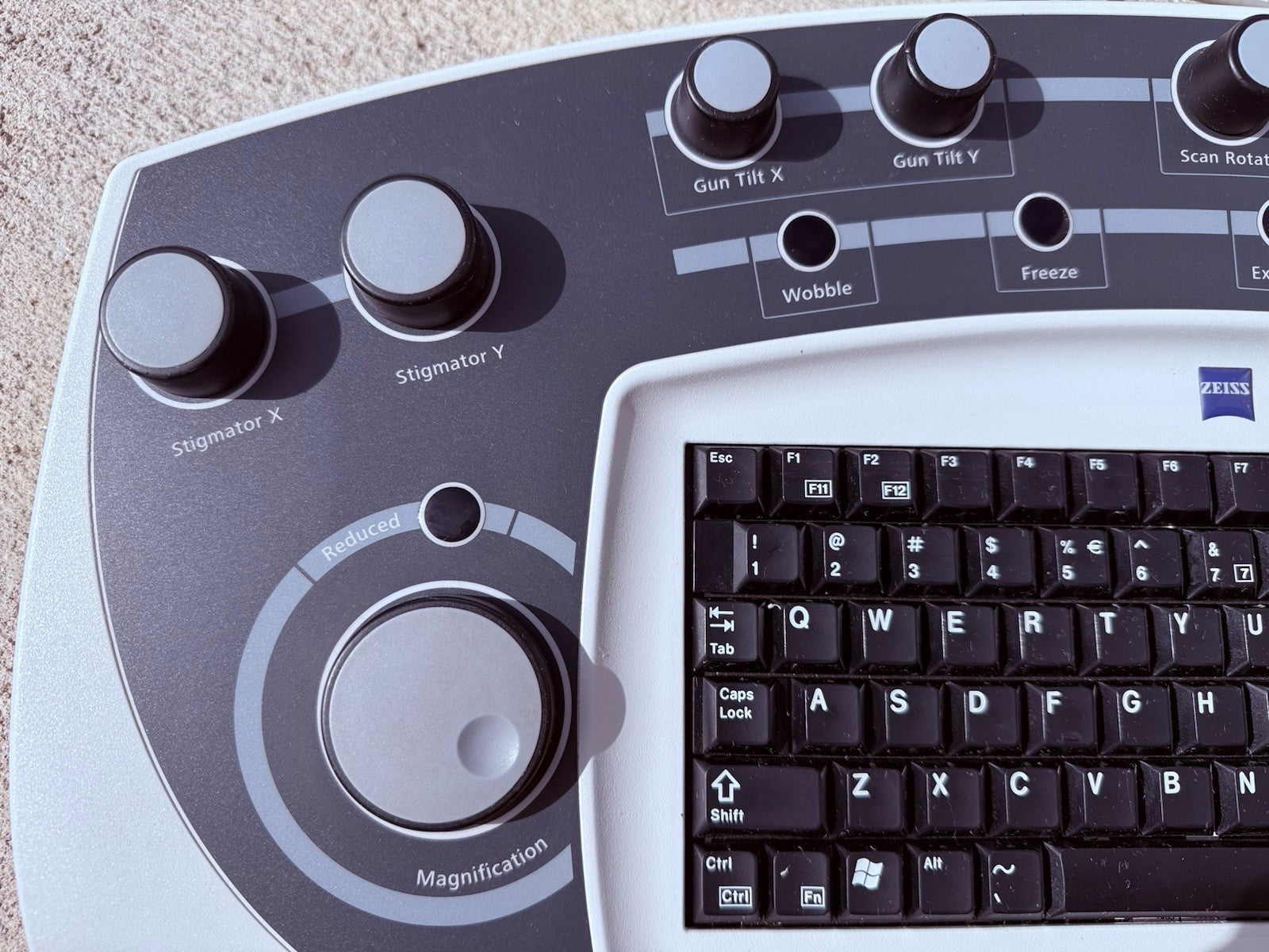 Zeiss control panel and keyboard, used with a scanning electron microscope (SEM)