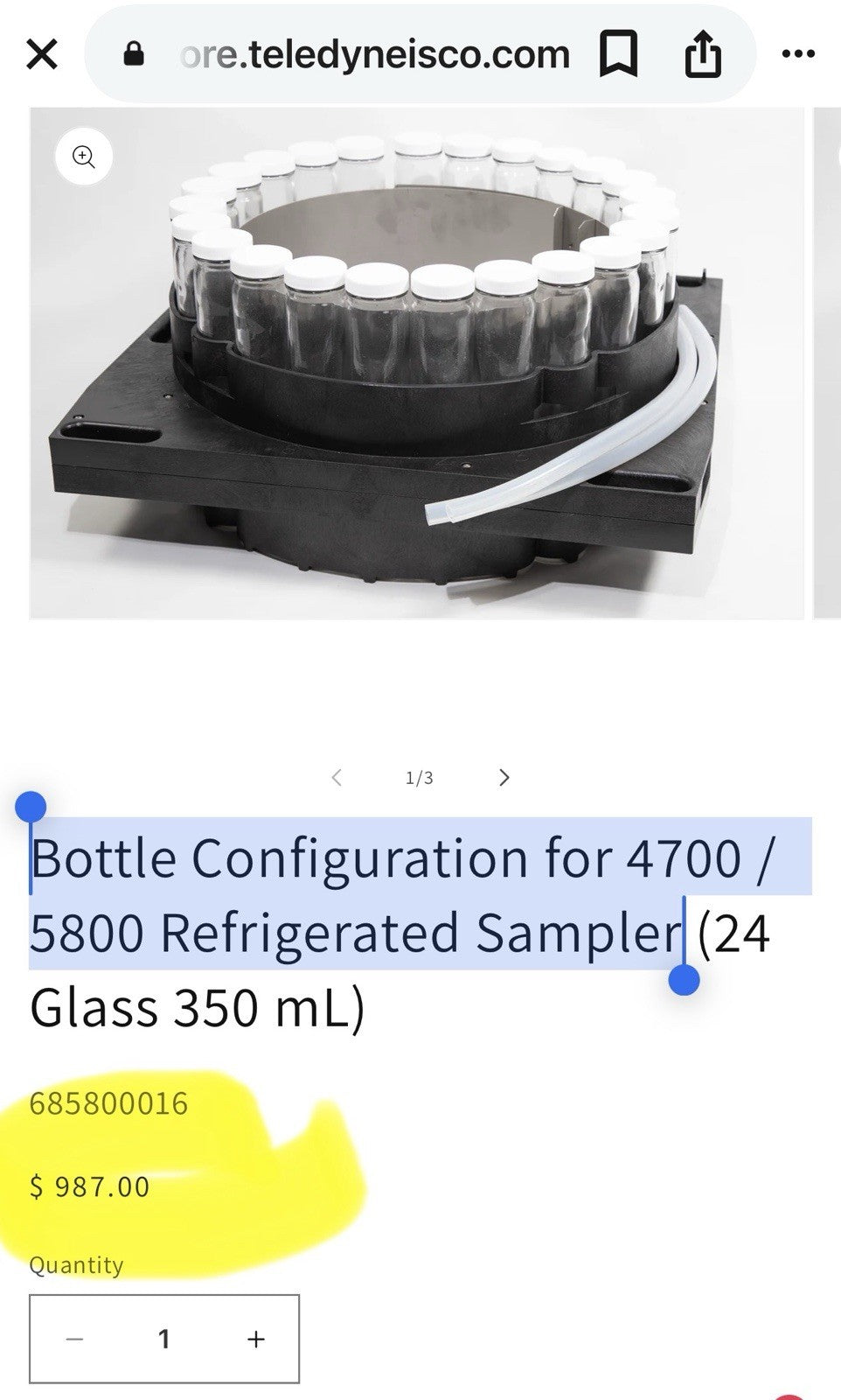 TELEDYNE Bottle Configuration for 4700 / 5800 Refrigerated Sampler.