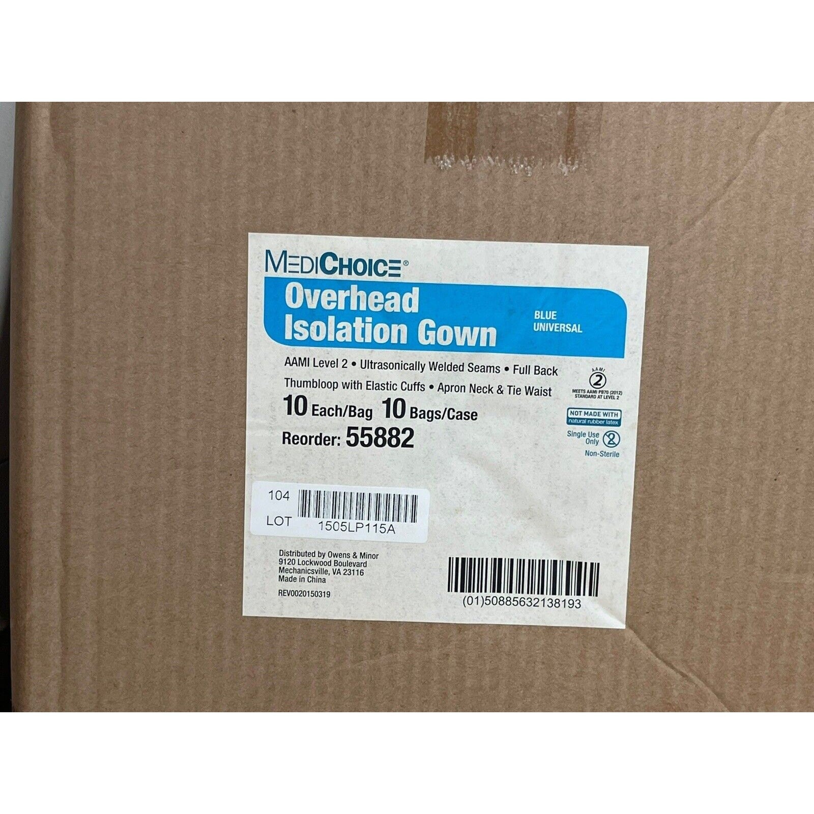 MEDICHOICE Overhead Isolation Gown, AAMI Level 2, 100Pcs Apron Neck & Tie Waist