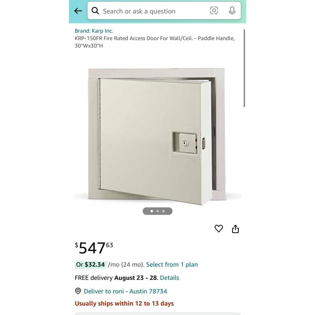 Karp Associates KRP-150FR 24" x 24" Steel Fire Rated Access Door KRPP2412PH