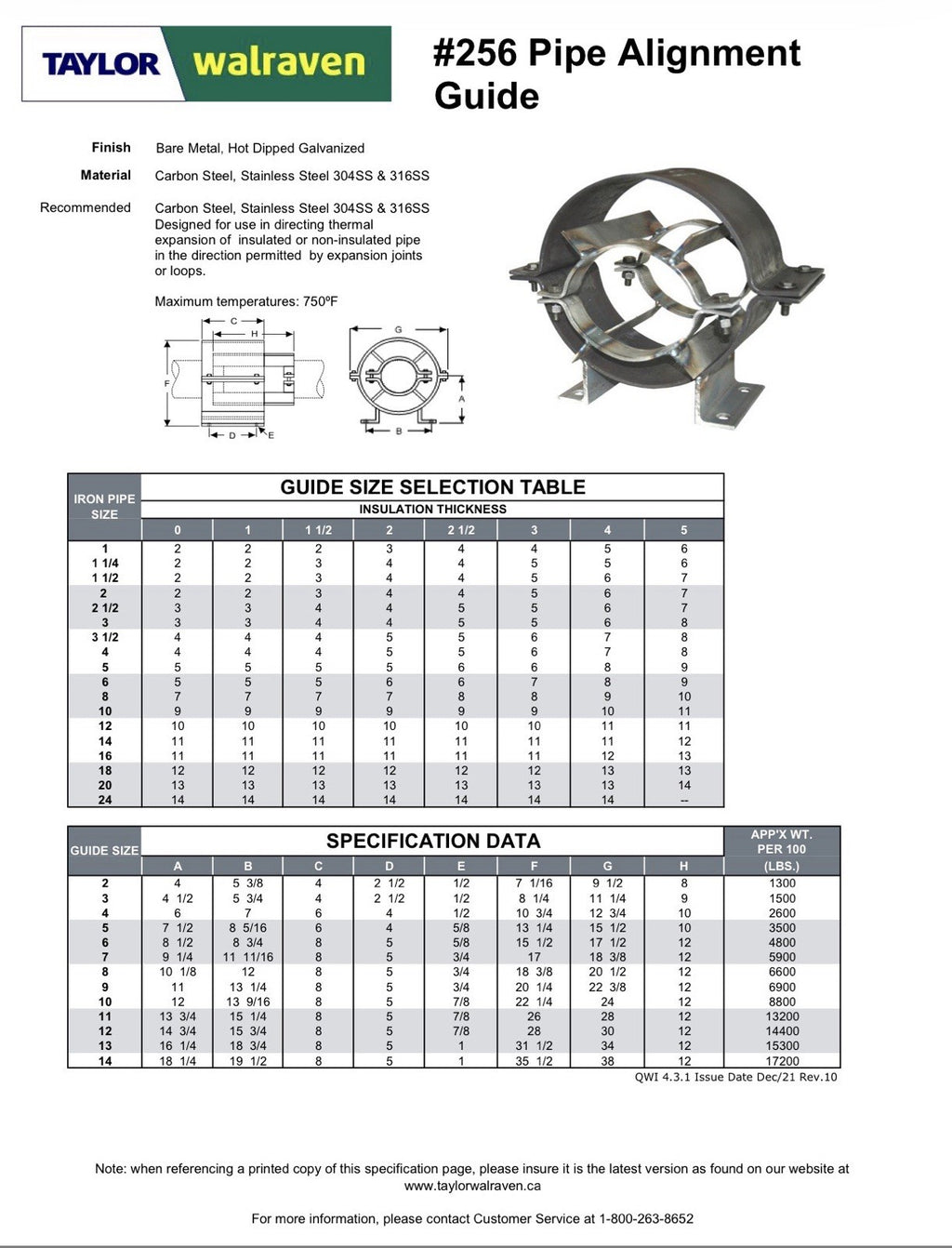 Taylor Walraven Anvil #256 Pipe Alignment Guide, 8”