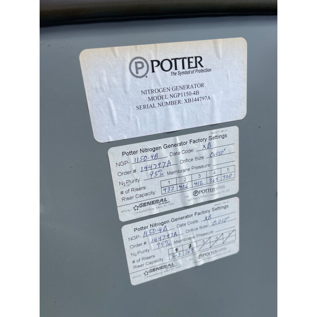 Potter NITROGEN GENERATOR MODEL NGP1150-4B w/ dryer & compressor