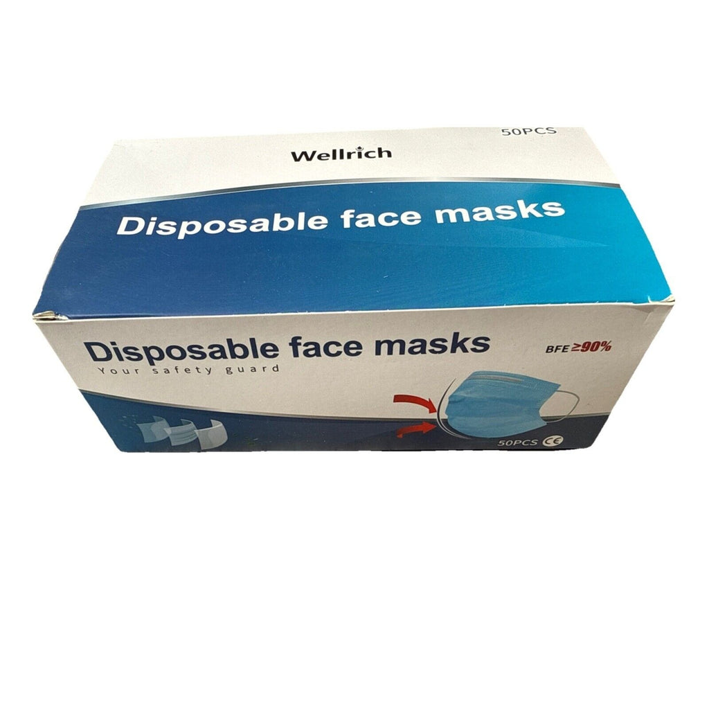 50 pcs Blue Face Mask Non Medical Surgical Disposable 3Ply Earloop Mouth Cover