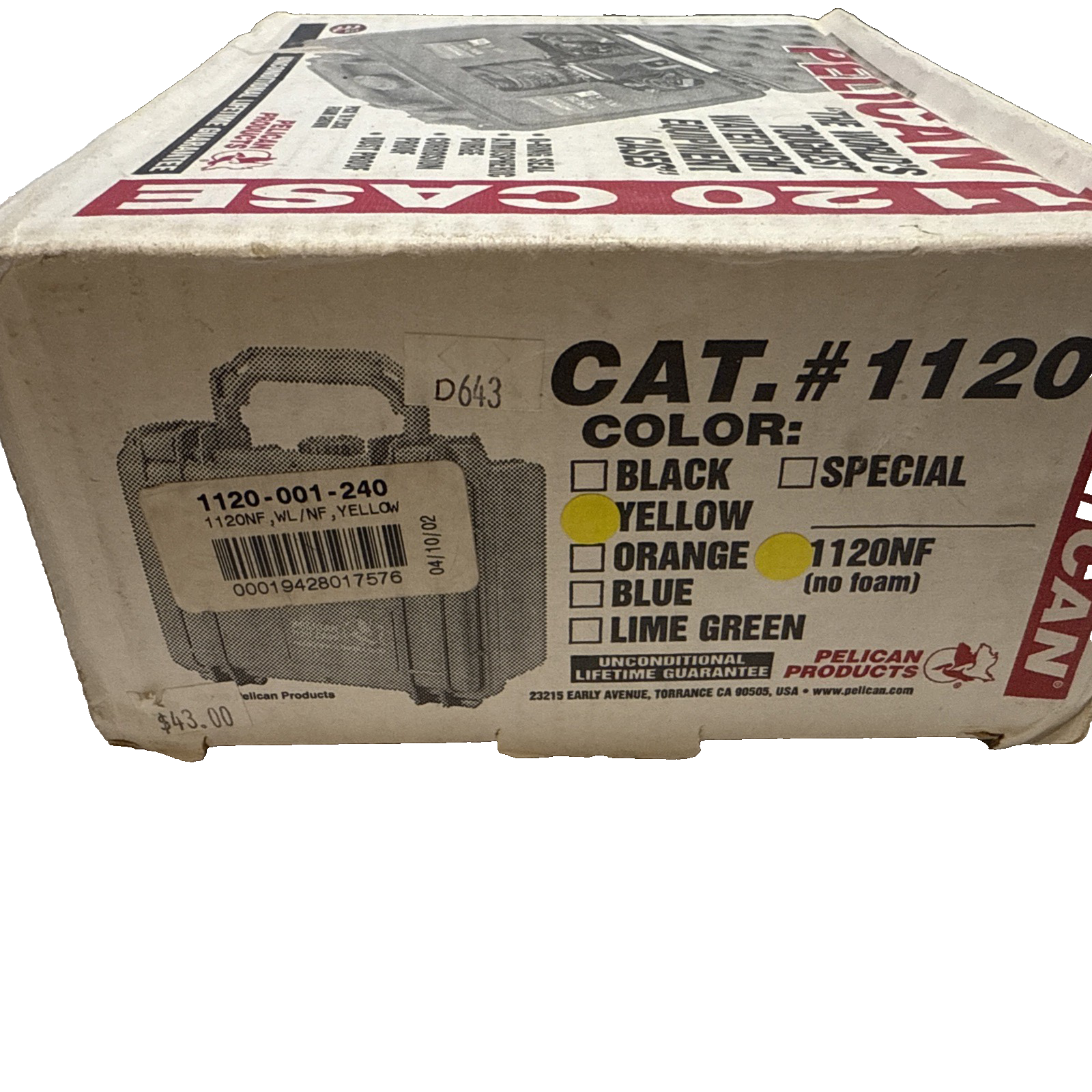 Yellow Pelican 1120 Case with Paper Work And Warranty Form. BRAND NEW.