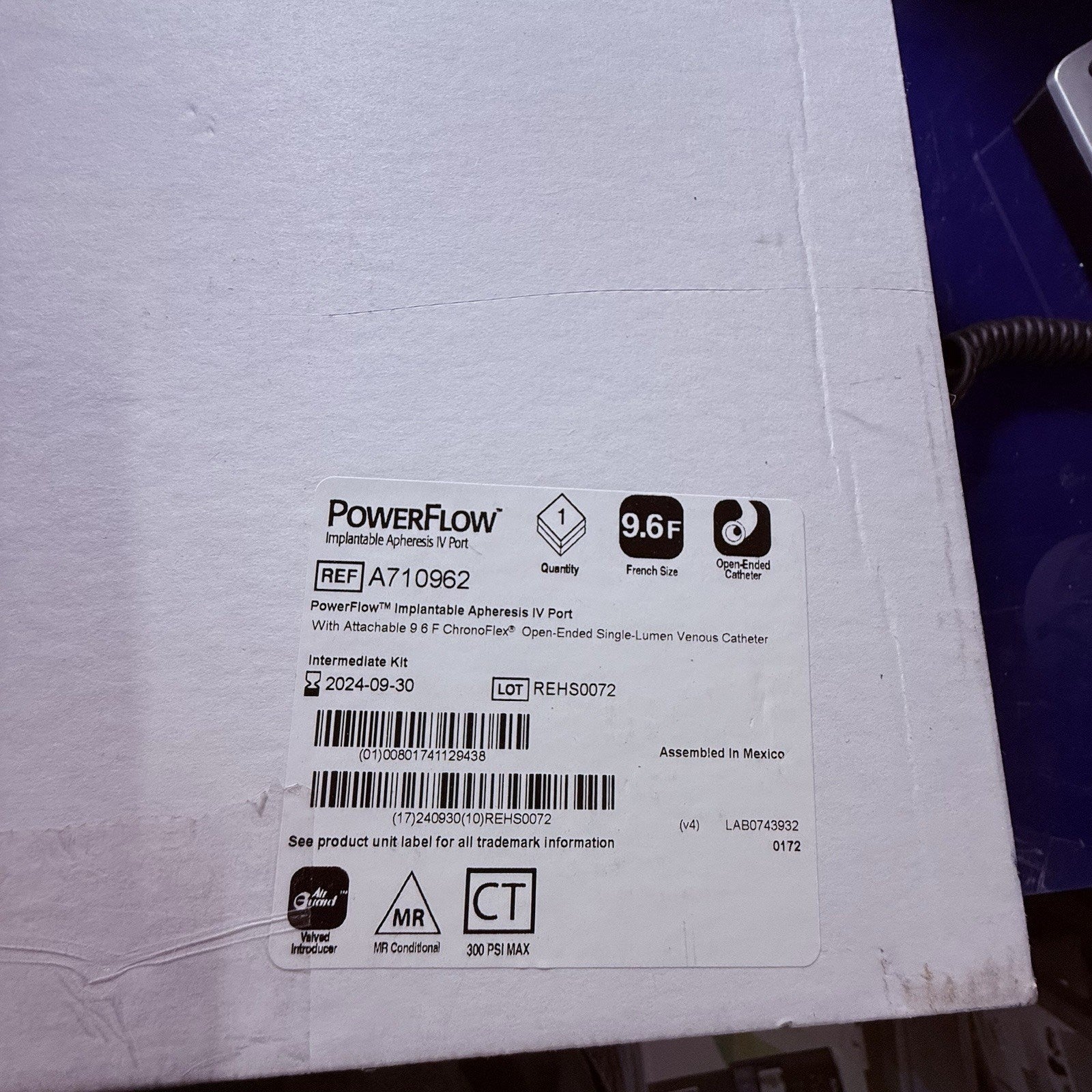 Bard A710962 PowerFlow Apheresis IV Port 9.6F (x)