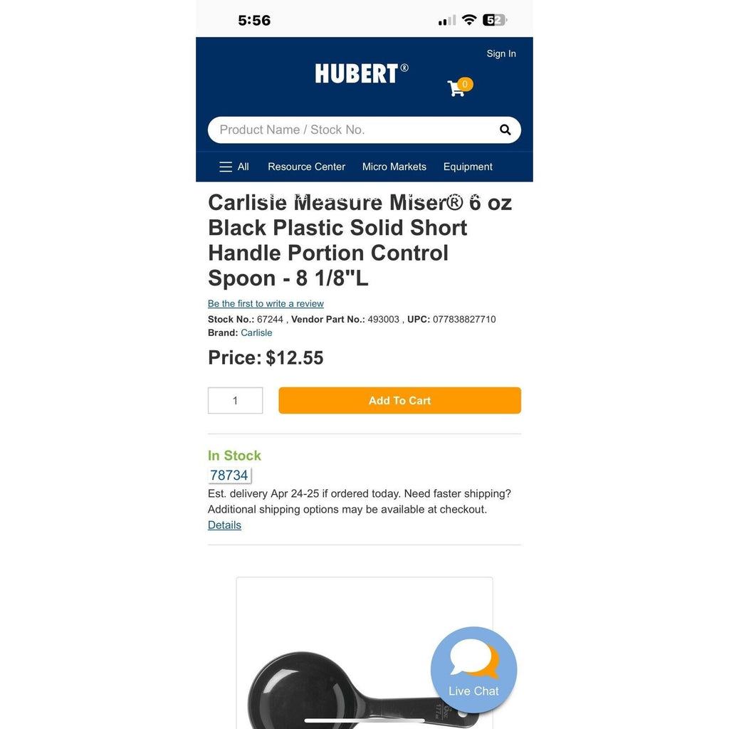 Carlisle Measure Miser Portion Control Spoon 6oz Black Plastic Pref Short 496703