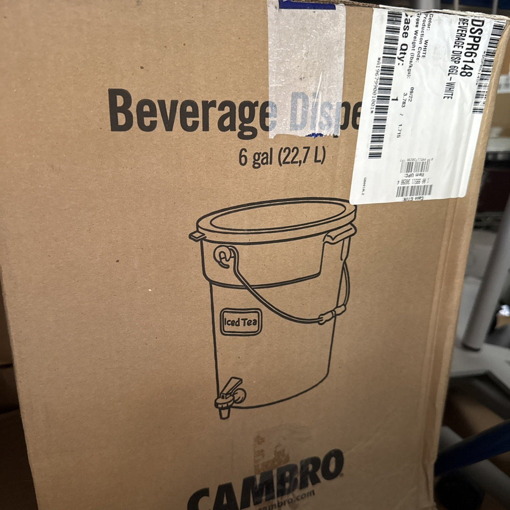 New Cambro DSPR6148 SIX-GALLON (22,7 L) BEVERAGE DISPENSER, White, 22 Quart
