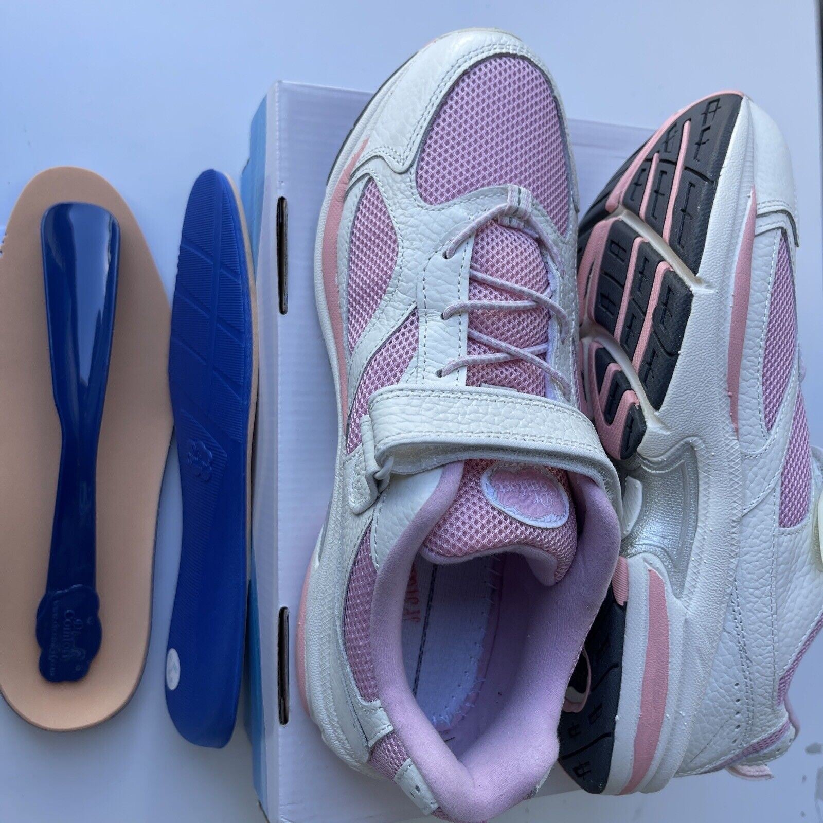 DR.Comfort Women's Victory Athletic Shoes White Pink Hook & Loop Closure 12 W