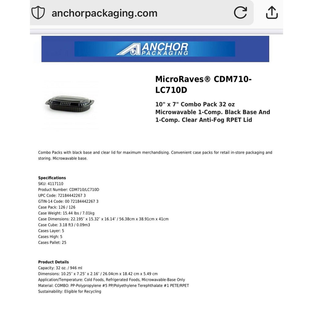 Ancor Packaging M series LC7100D PET 250 Clear Lids Per CASE. 4300710 BPA Free