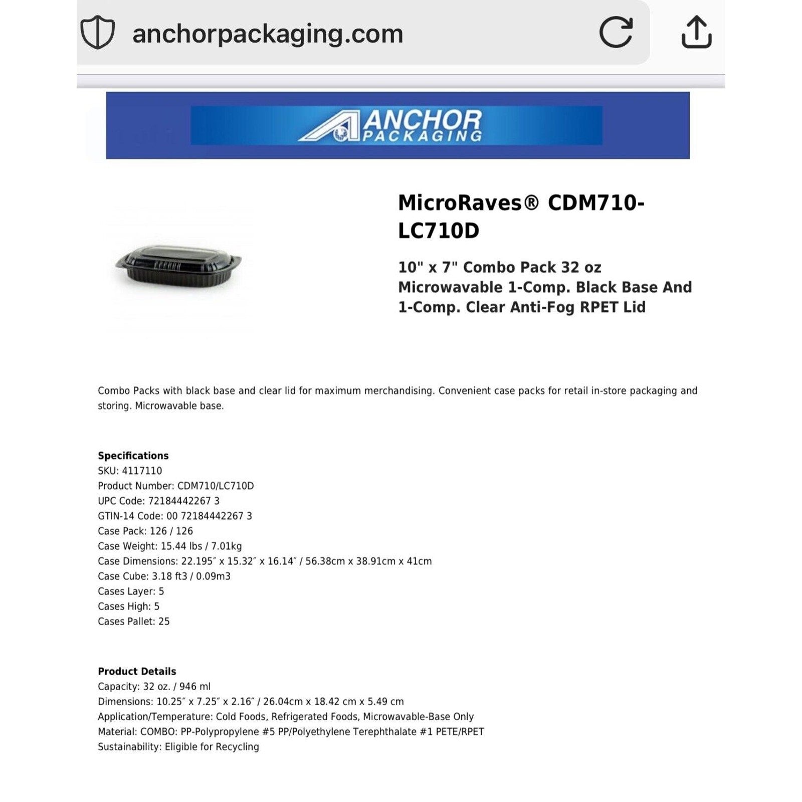 Ancor Packaging M series LC7100D PET 250 Clear Lids Per CASE. 4300710 BPA Free