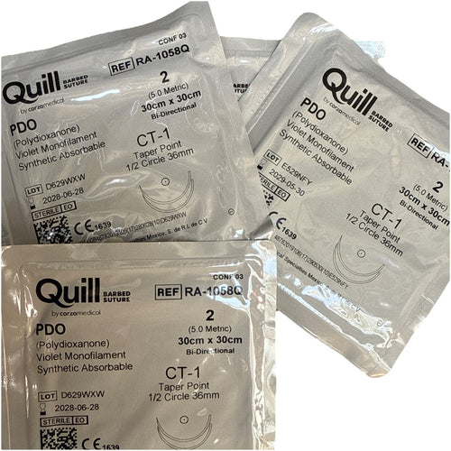 *4-Piec* Quill PDO Violet Barbed Monofilament 30" x 30" CT-1 Suture RA-1058Q