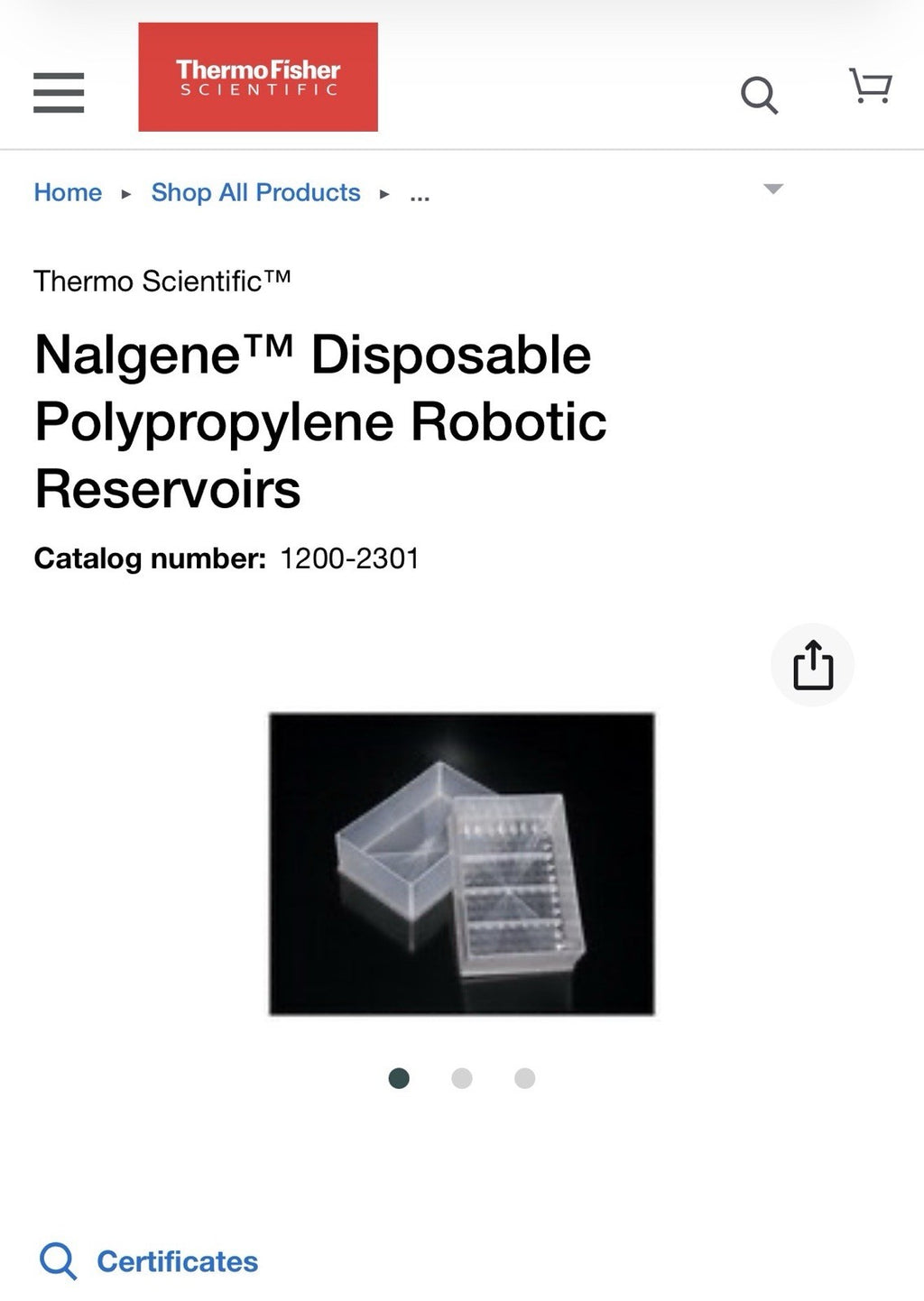 Thermo Scientific 1200-2301 Robotic Reservoirs 300ml Case of 40