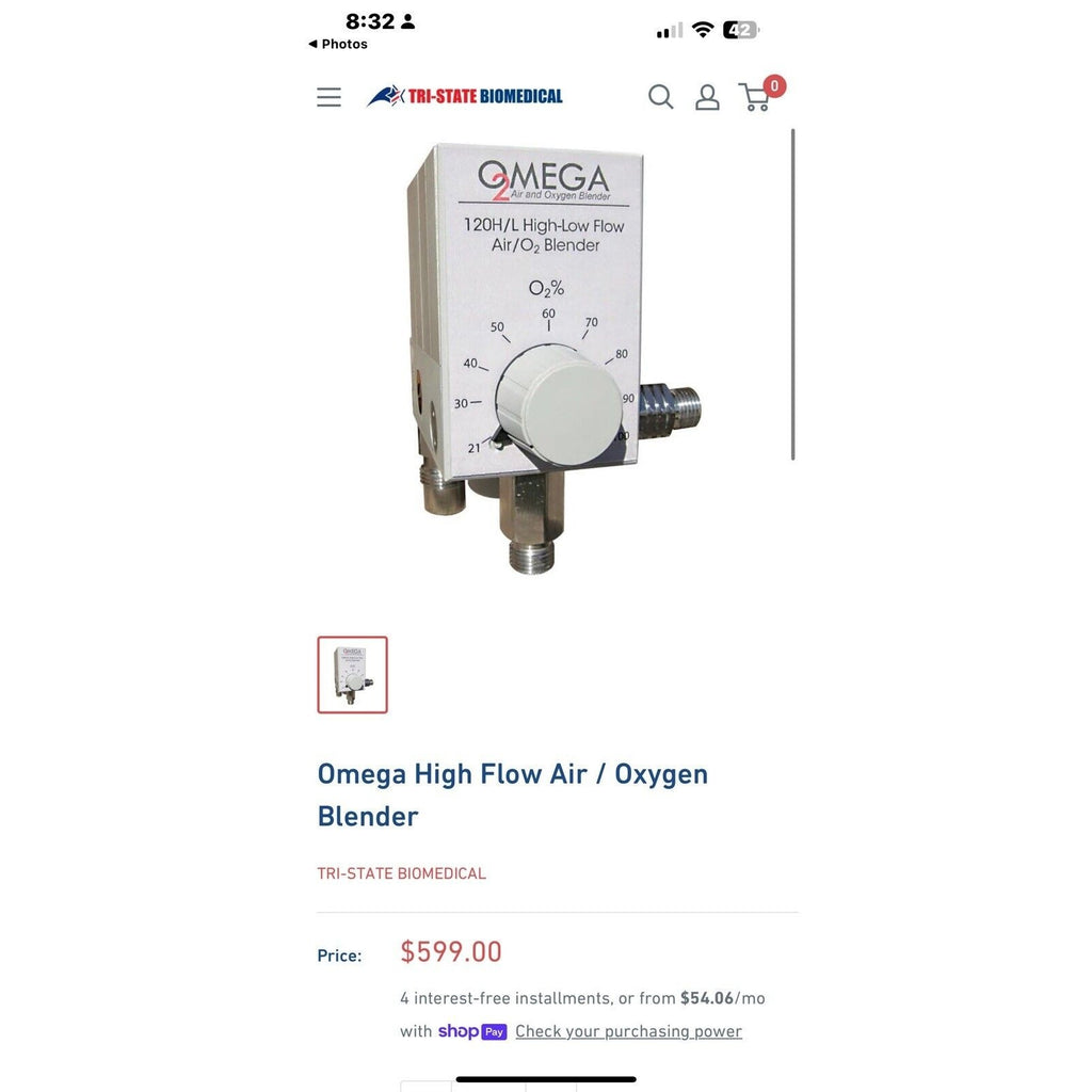 Omega Low Flow Air/O2 Blender, 30L Low Flow Air/02 Blender. TAOBL Series