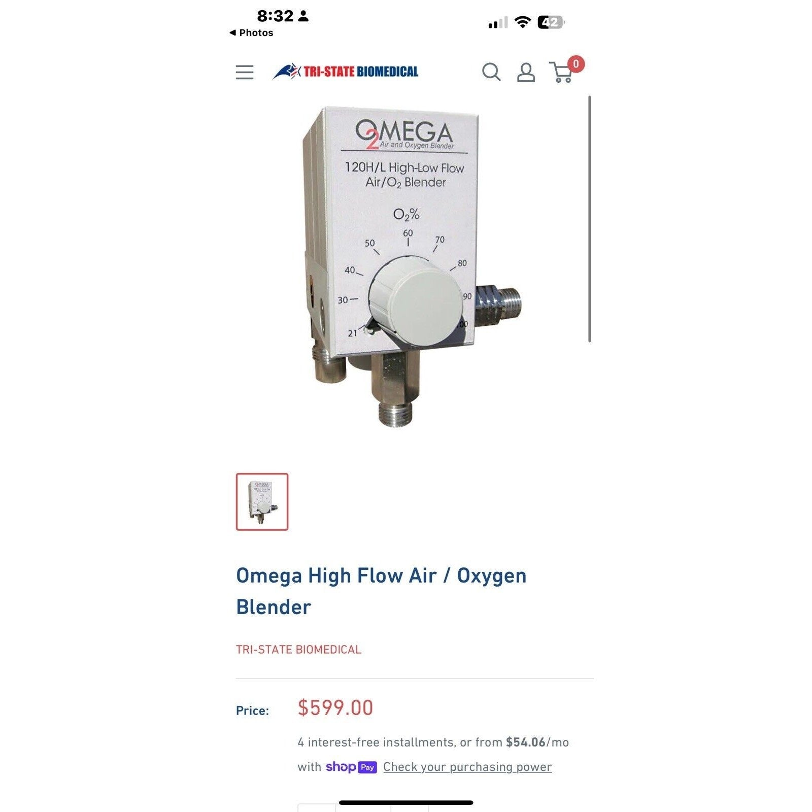 Omega Low Flow Air/O2 Blender, 30L Low Flow Air/02 Blender. TAOBL Series